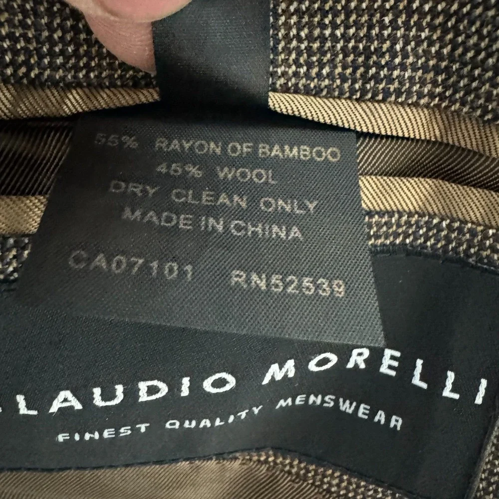 Claudio Morelli Blazer Mens 42‎ S Brown Blue Check Wool Blend Jacket Sport Coat